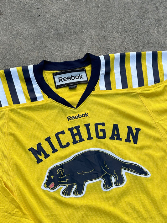 Michigan Wolverines 2010s Big CHILL Reebok hockey jersey M gold Alt NCAA