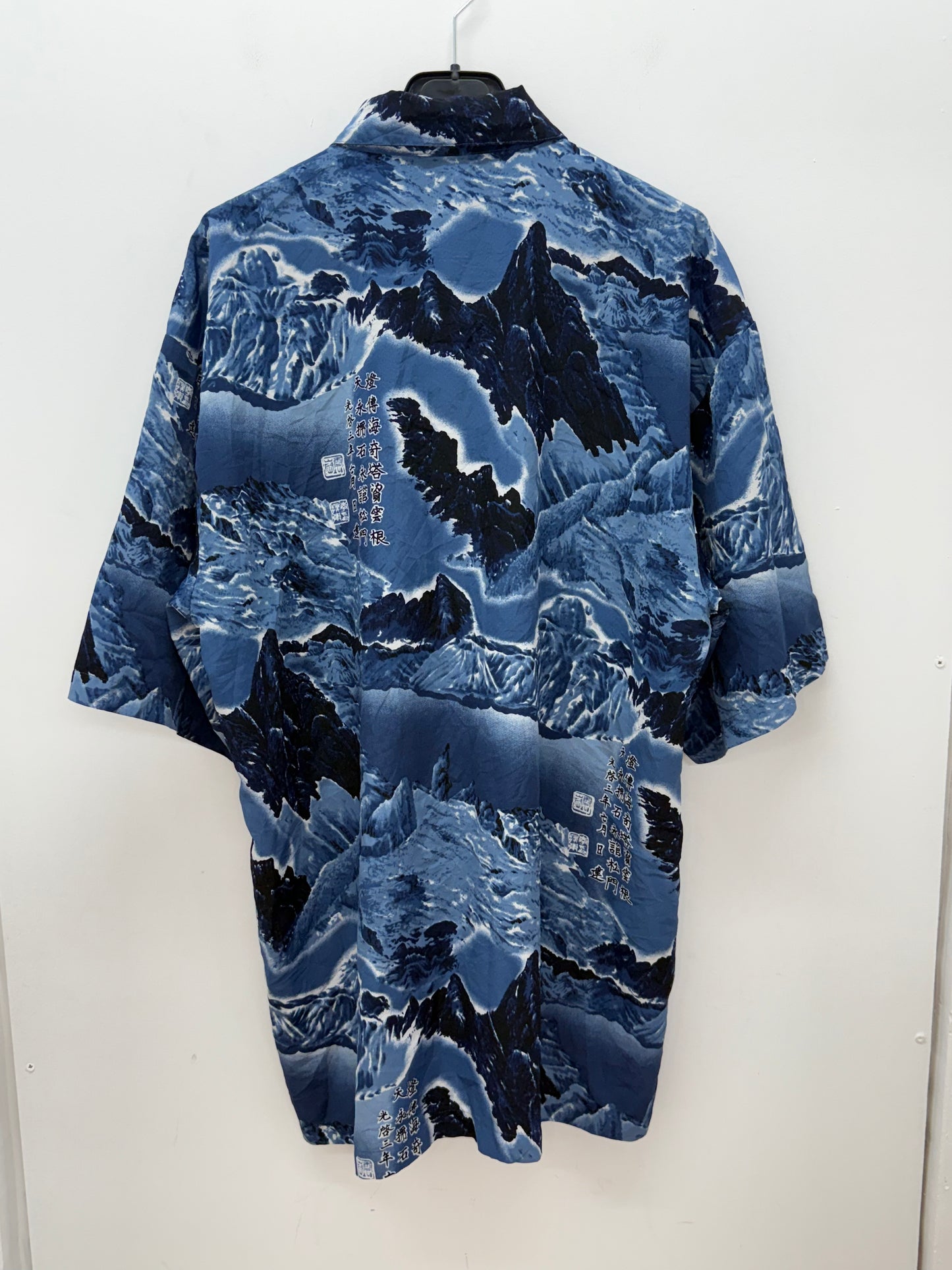 Camisa Vintage "COUNTY" Años 90 Estampado Montañas y Olas Azul - Talla XL